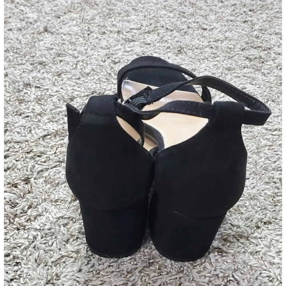 JF Justfab Faux Suede Black Block Heels